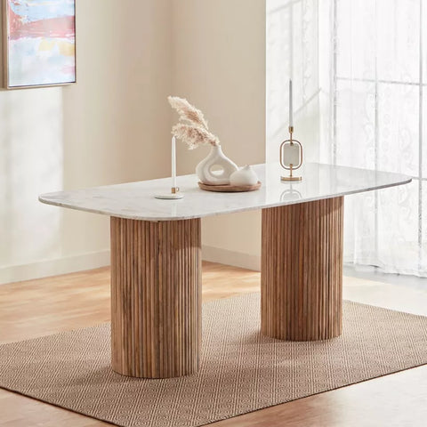 Sahara 180cm 6 Seater Marble Dining Table With Wood Base