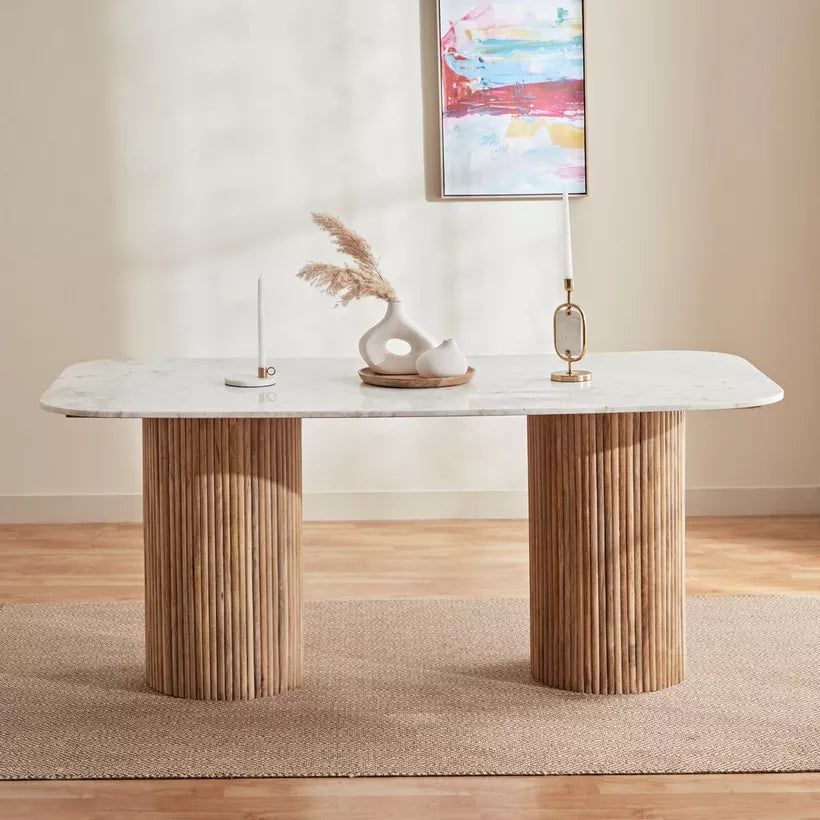 Sahara 180cm 6 Seater Marble Dining Table With Wood Base