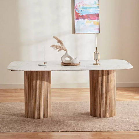 Sahara 180cm 6 Seater Marble Dining Table With Wood Base
