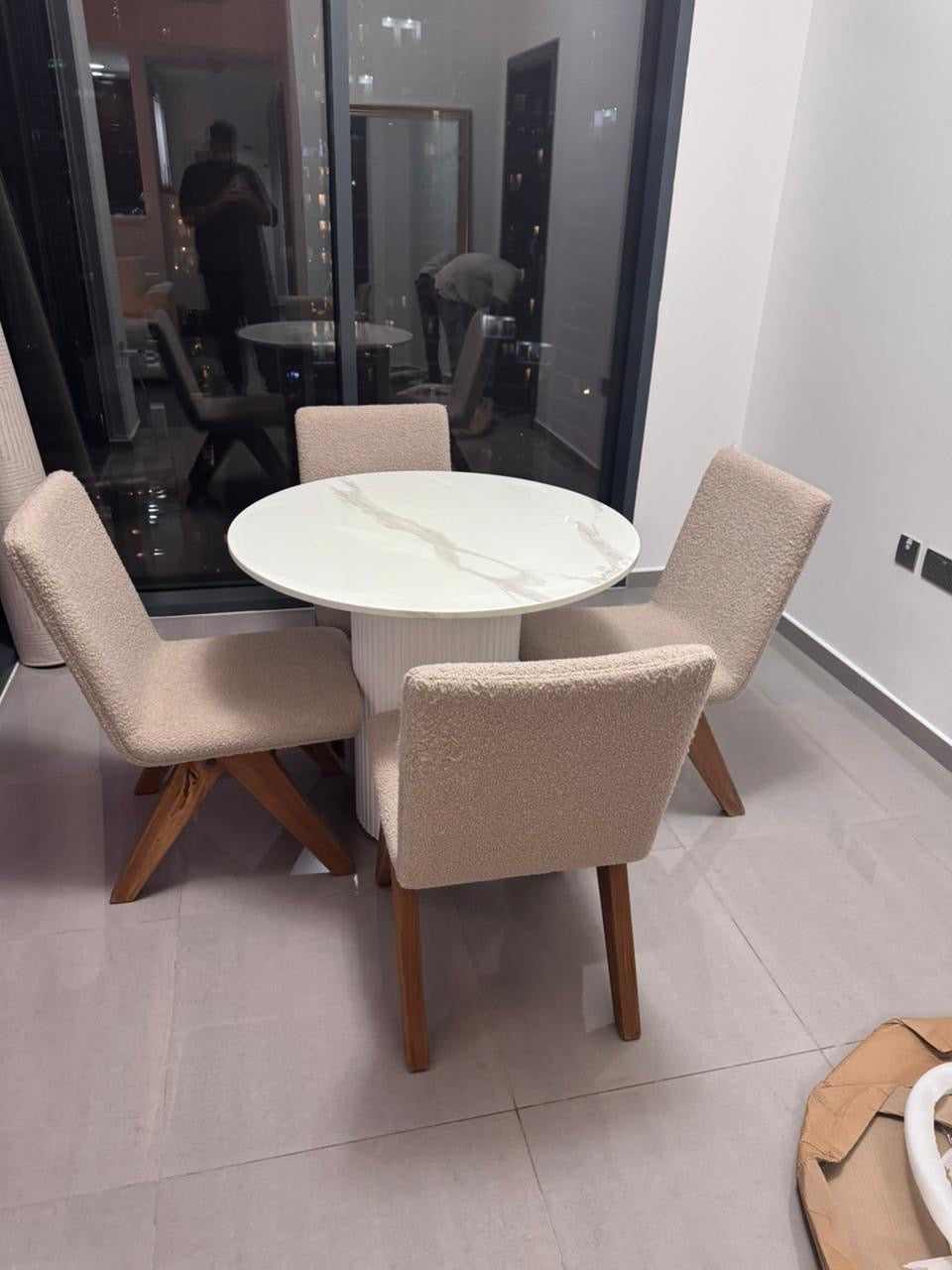 Valerie White Fluted Marble Dining Table