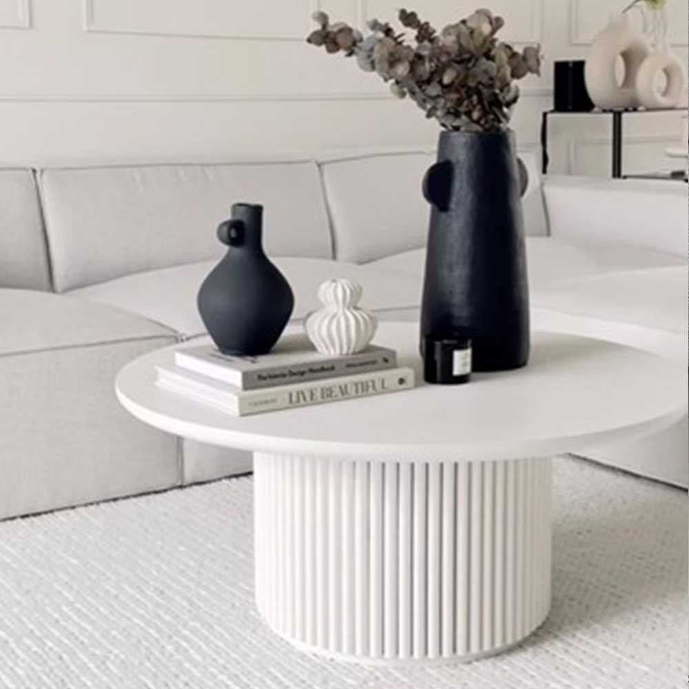 Angel Fluted Coffee Table With Marble Top