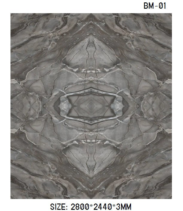 Marble-like pattern with geometric design, size 2800*2440*3mm, brand 'BM-01'.