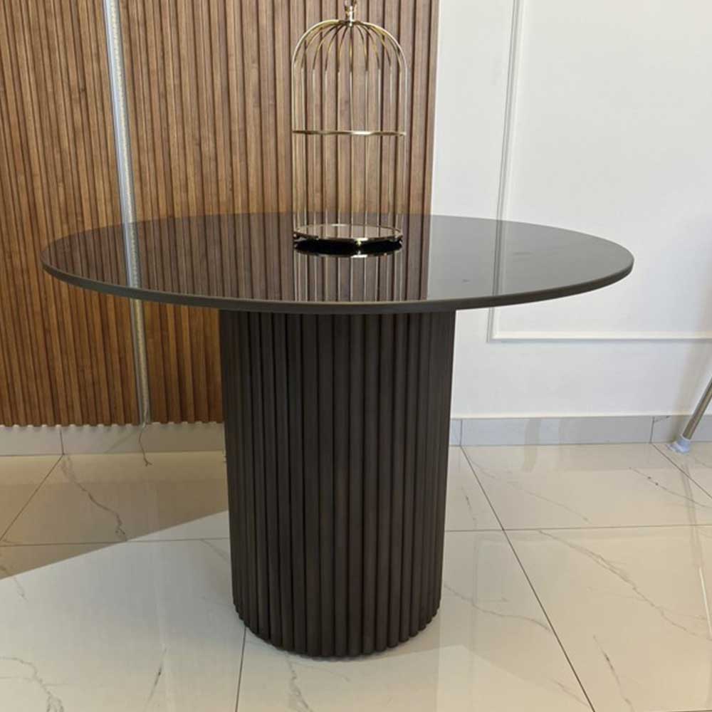 Fluted Round Marble Dining Table Black Marble