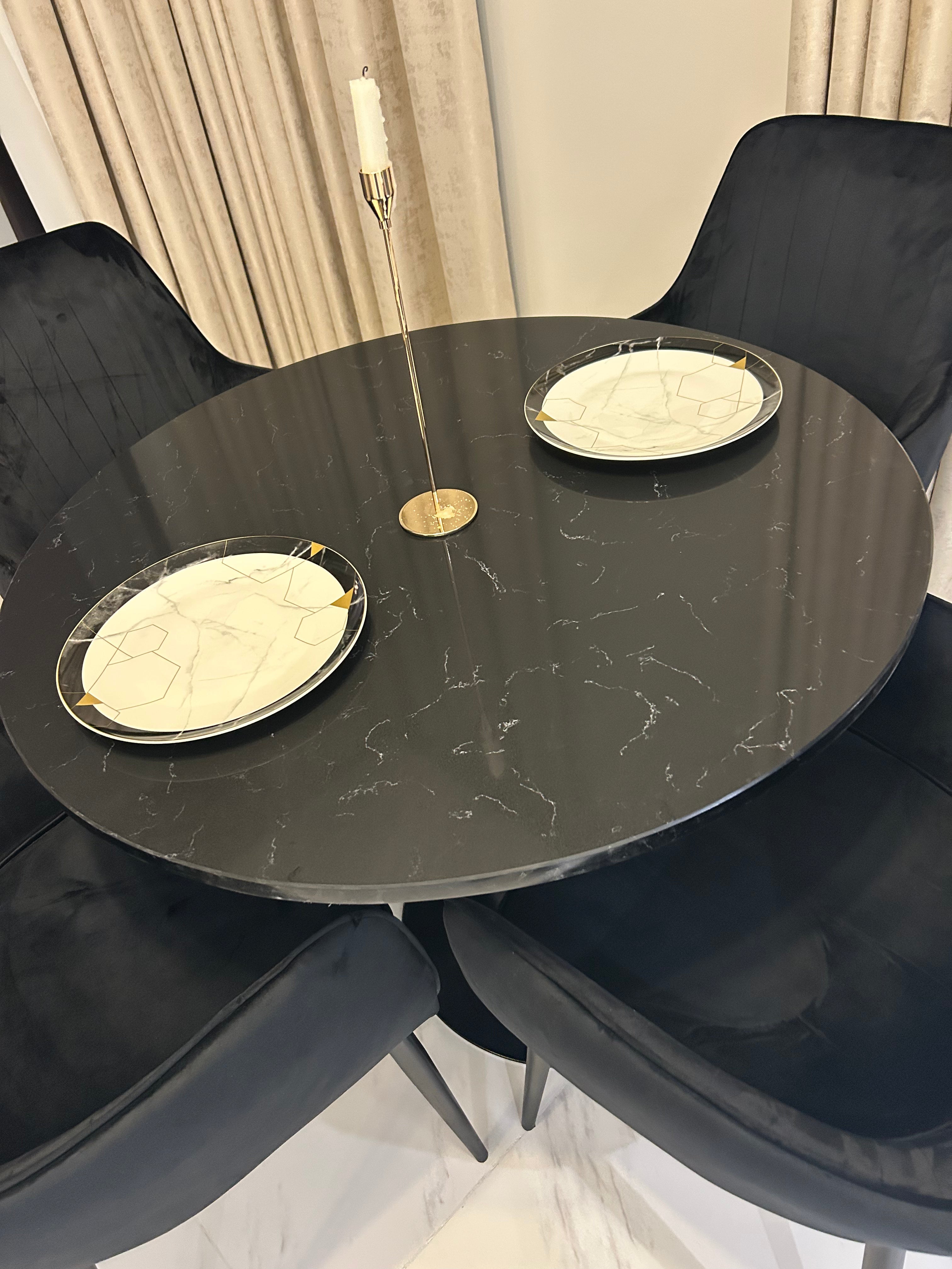Fluted Round Marble Dining Table Black Marble