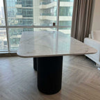 Torino Travertine Dining Table With Wooden Base