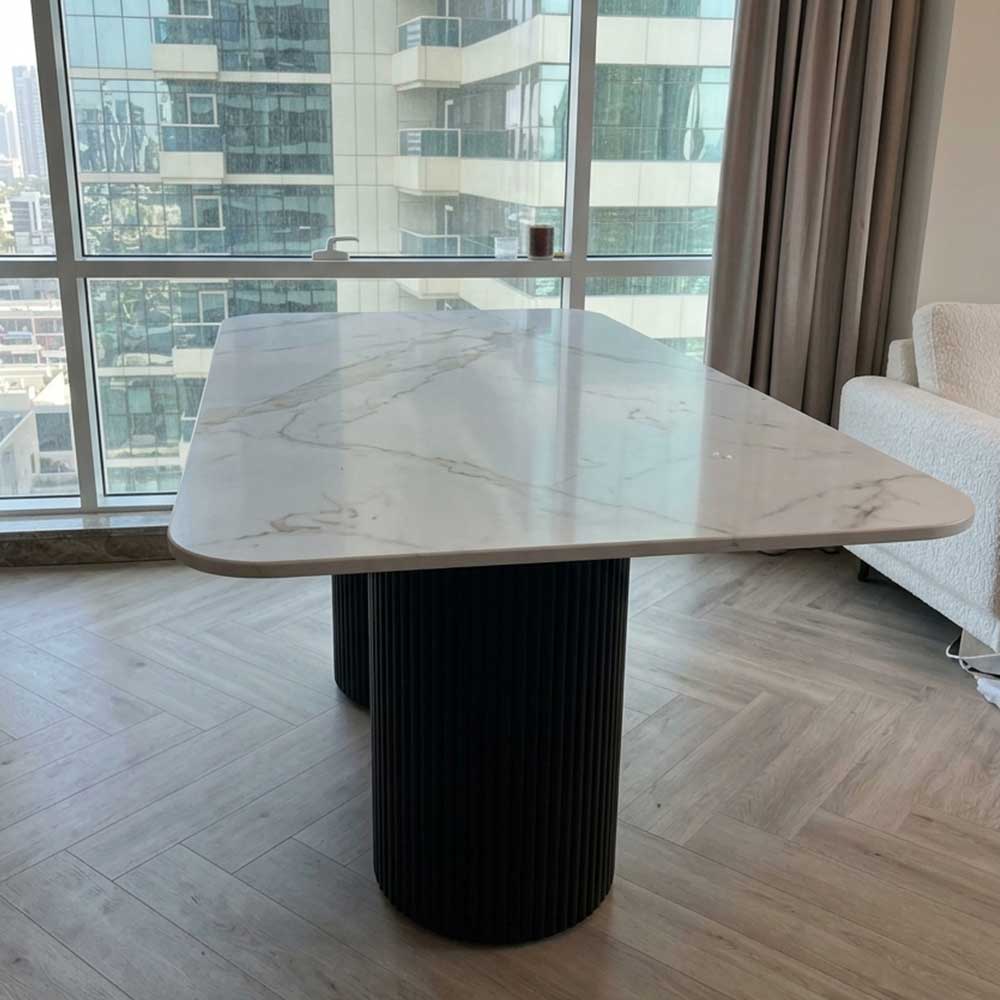 Torino Travertine Dining Table With Wooden Base