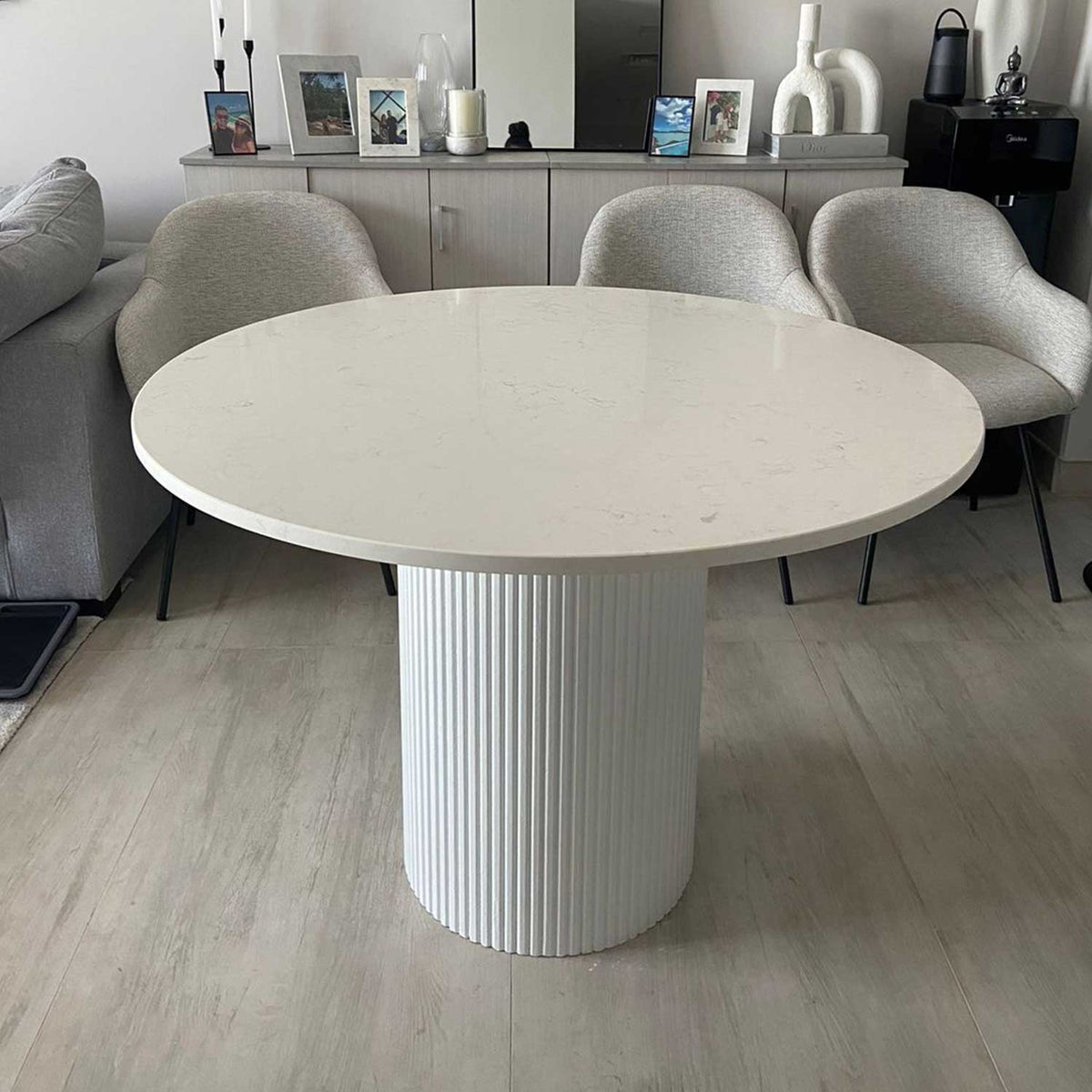 Fluted Round Marble Dining Table Carrara White Marble