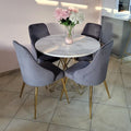 Tetris 90cm White Marble Dining Set 4 Grey Chairs