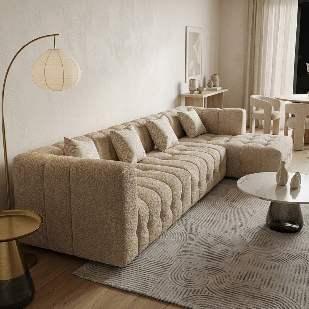 Marshmallow Sculpted Bouclé Sofa in a modern Dubai living room.
