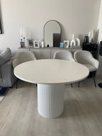 Fluted 4 Seater Marble Dining Table With White Wood Base